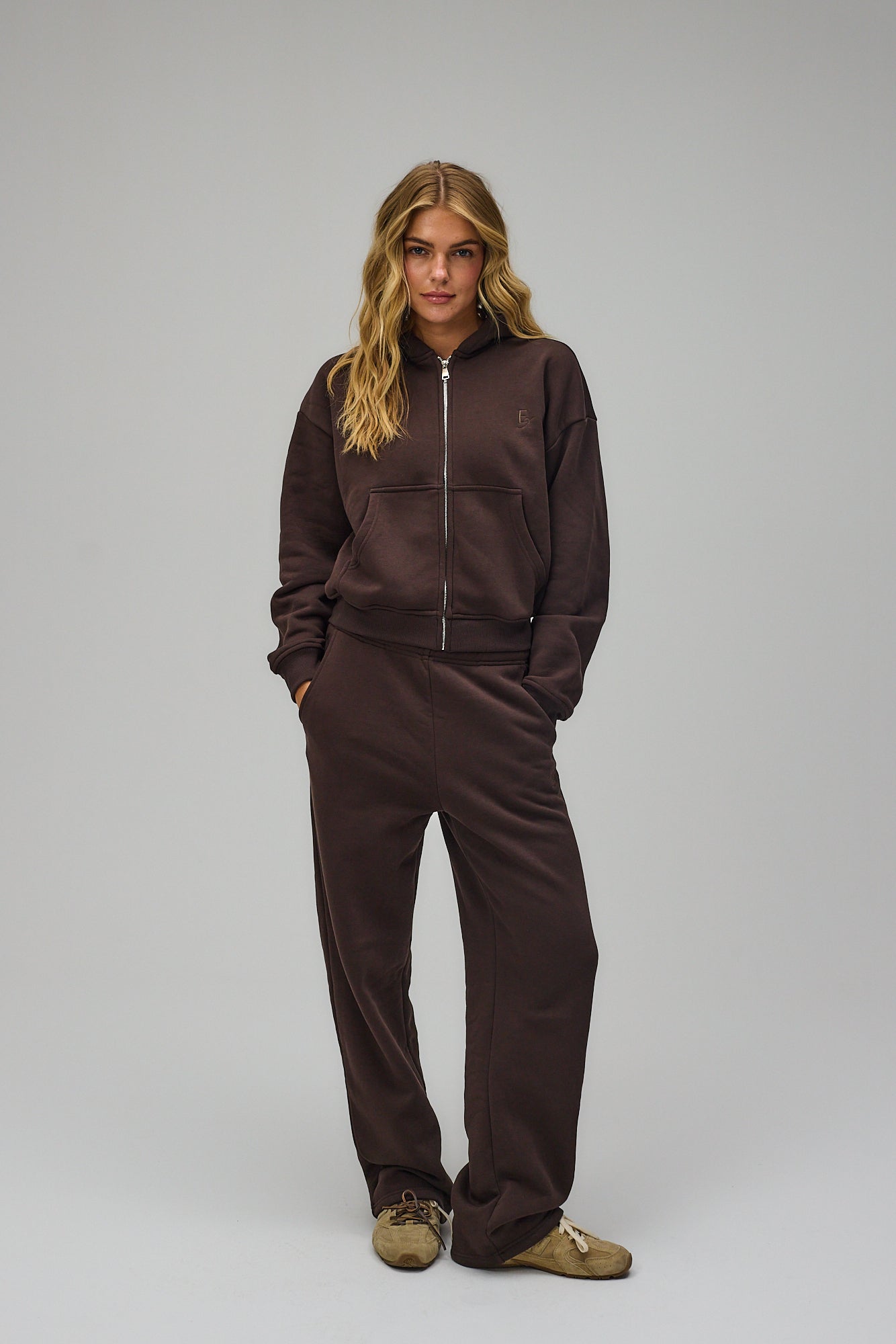 Cropped Zip Hoodie - Pecan Brown