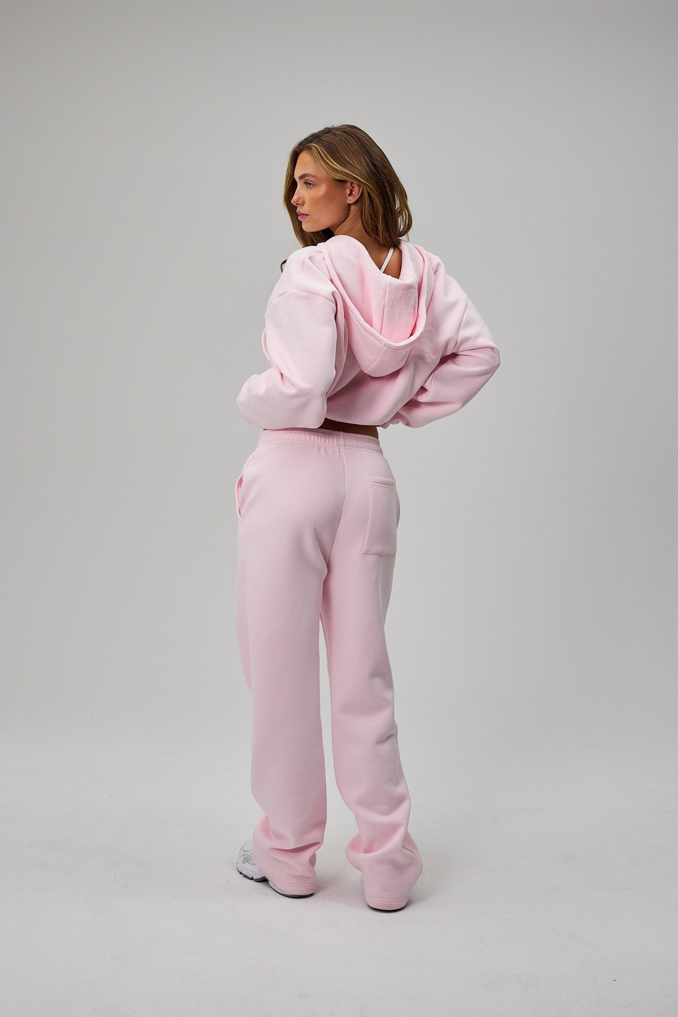 Cropped Zip Hoodie - Soft Pink