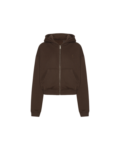 Cropped Zip Hoodie - Pecan Brown