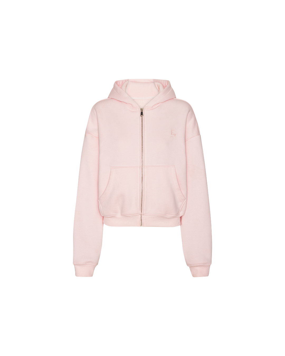 Cropped Zip Hoodie - Soft Pink