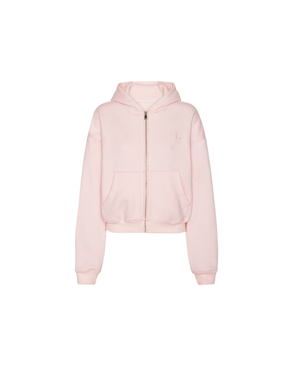 Cropped Zip Hoodie - Soft Pink