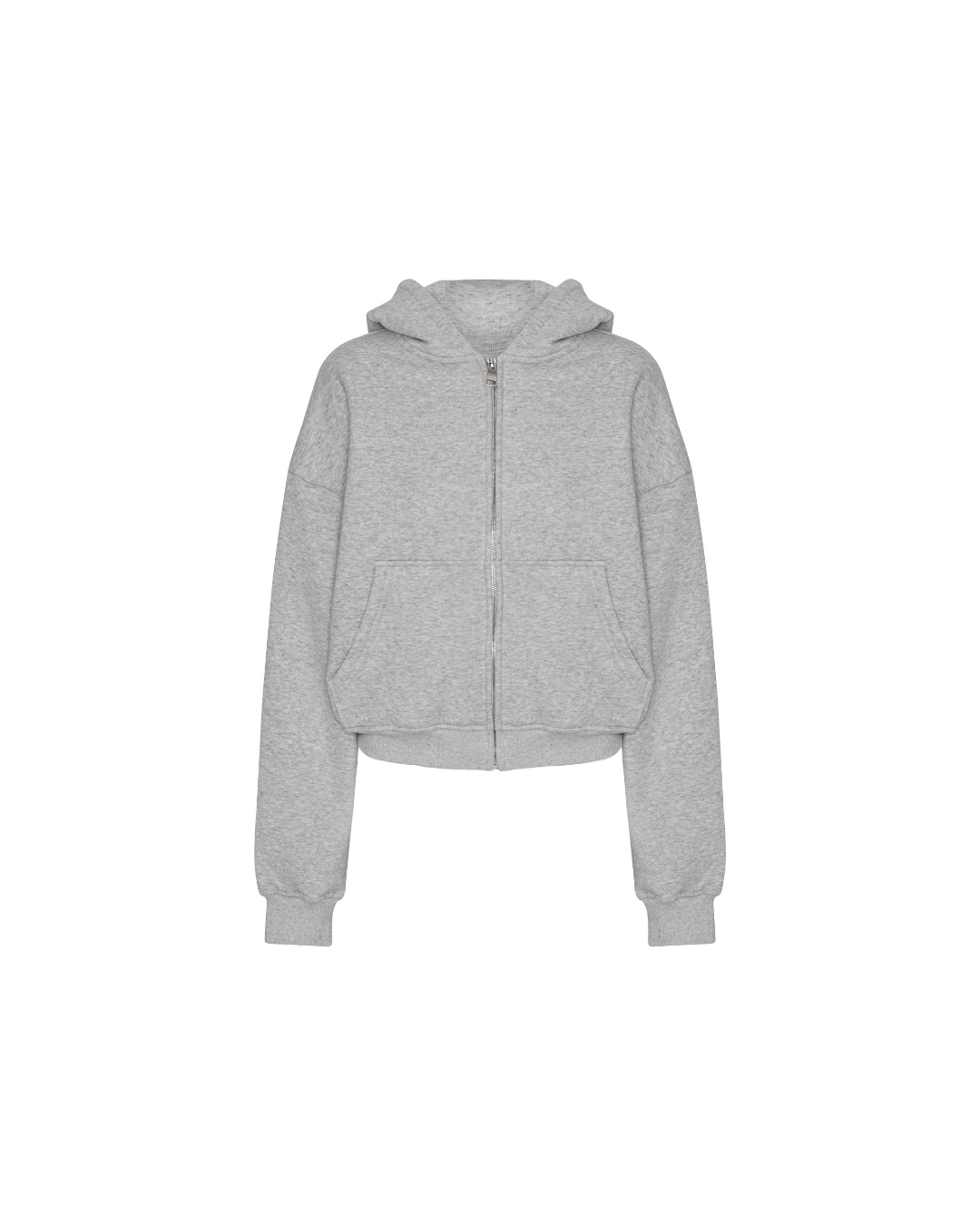 Cropped Zip Hoodie - Grey Melange