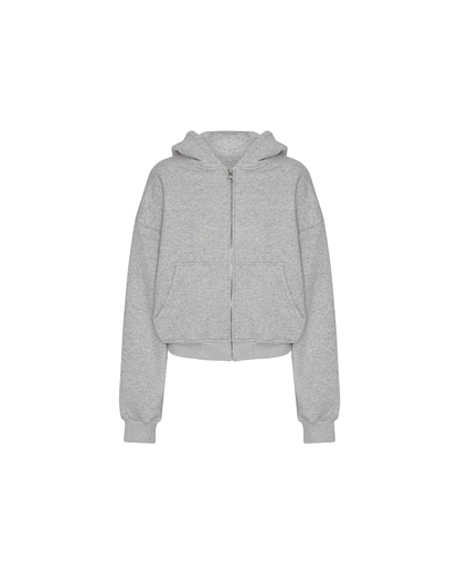 Cropped Zip Hoodie - Grey Melange