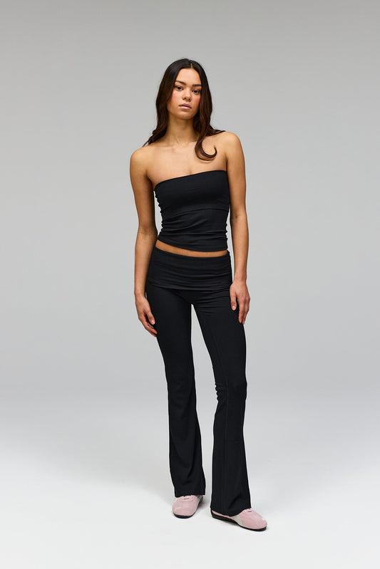 Rib Fold Over Pants - Black