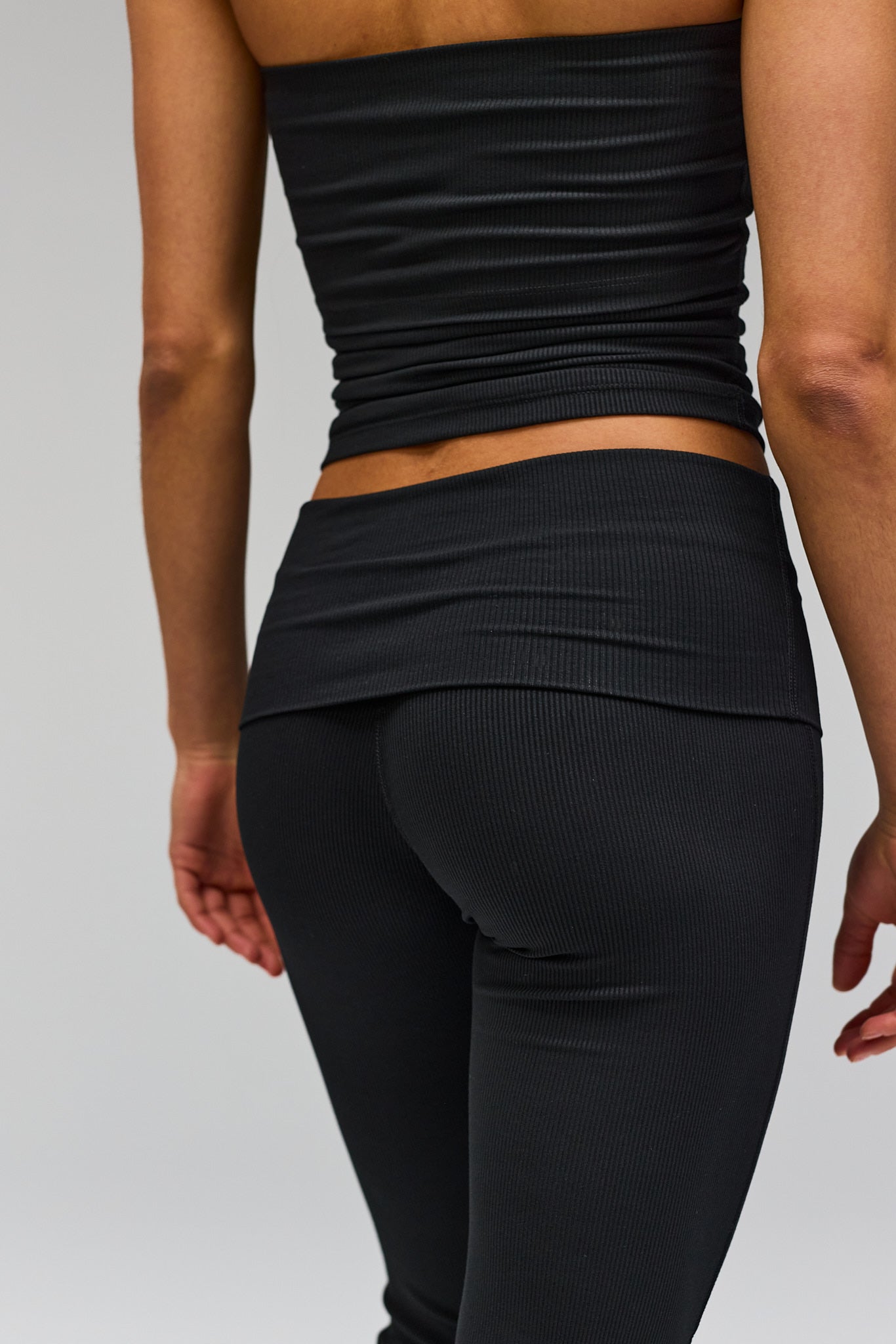 Rib Fold Over Pants - Black