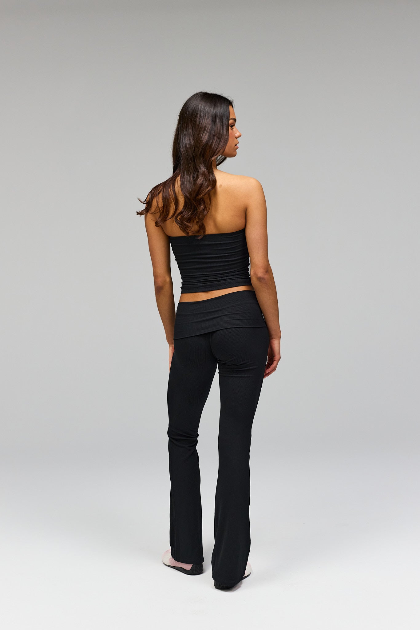Rib Fold Over Pants - Black