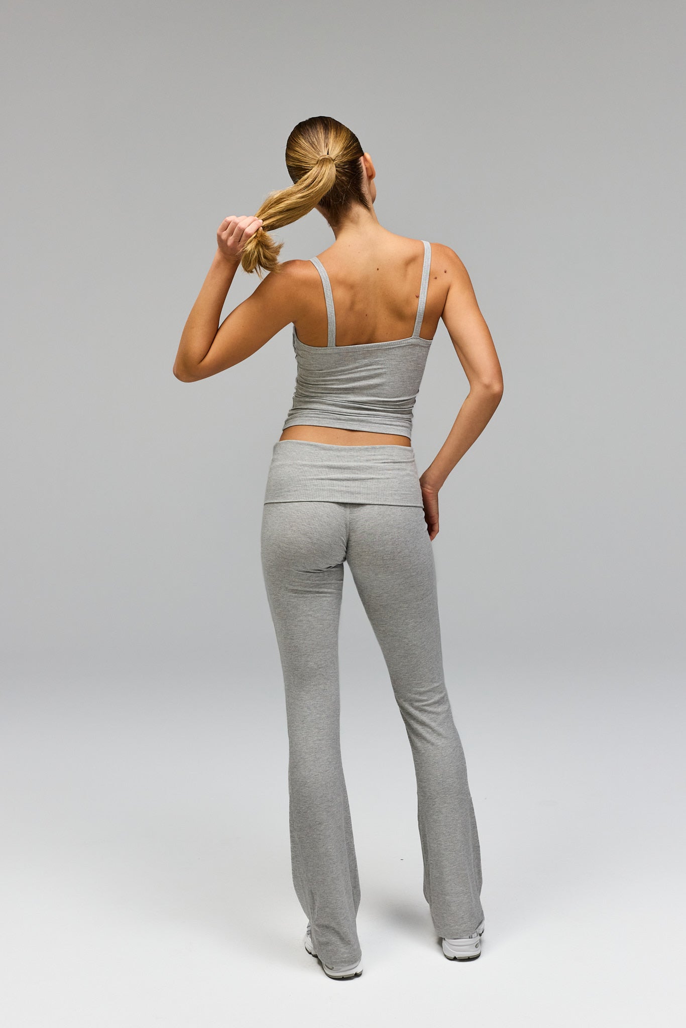 Rib Fold Over Pants - Grey Melange