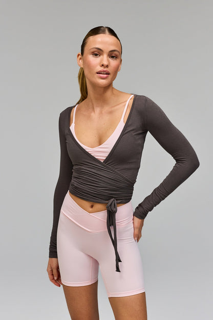 Ballet Wrap Blouse - Grey