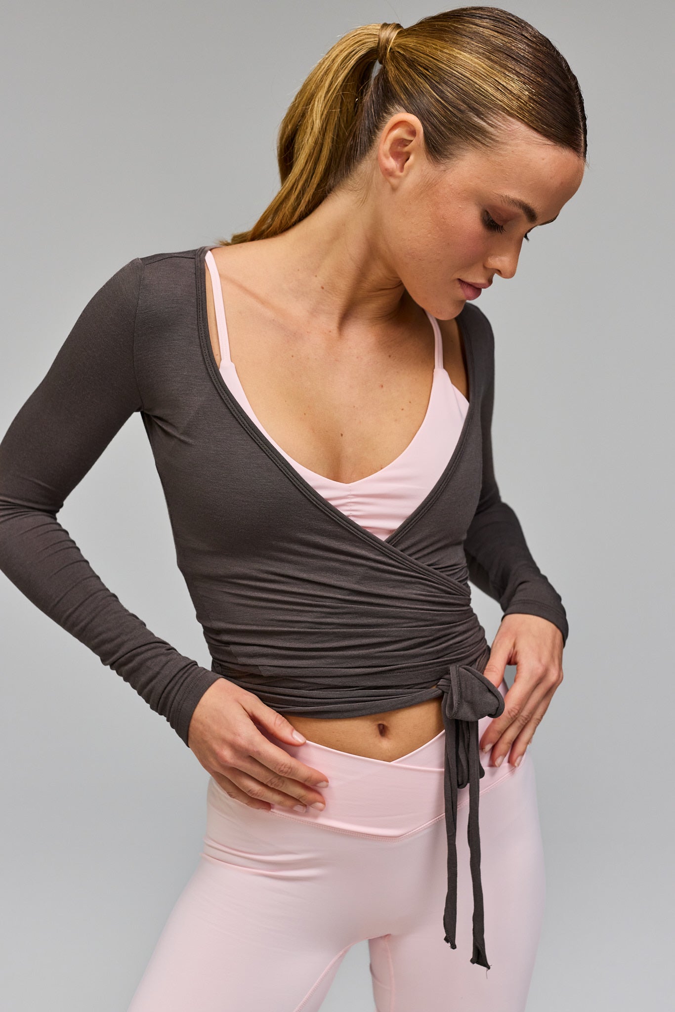 Ballet Wrap Blouse - Grey