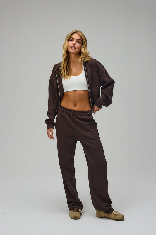 Cropped Zip Hoodie - Pecan Brown
