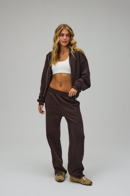 Cropped Zip Hoodie - Pecan Brown