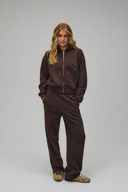 Cropped Zip Hoodie - Pecan Brown