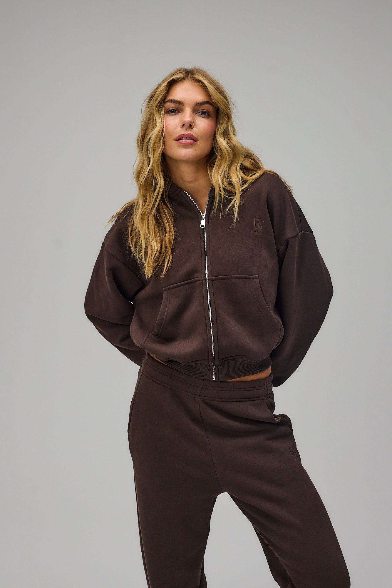 Cropped Zip Hoodie - Pecan Brown