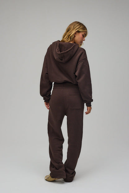 Cropped Zip Hoodie - Pecan Brown