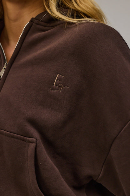 Cropped Zip Hoodie - Pecan Brown
