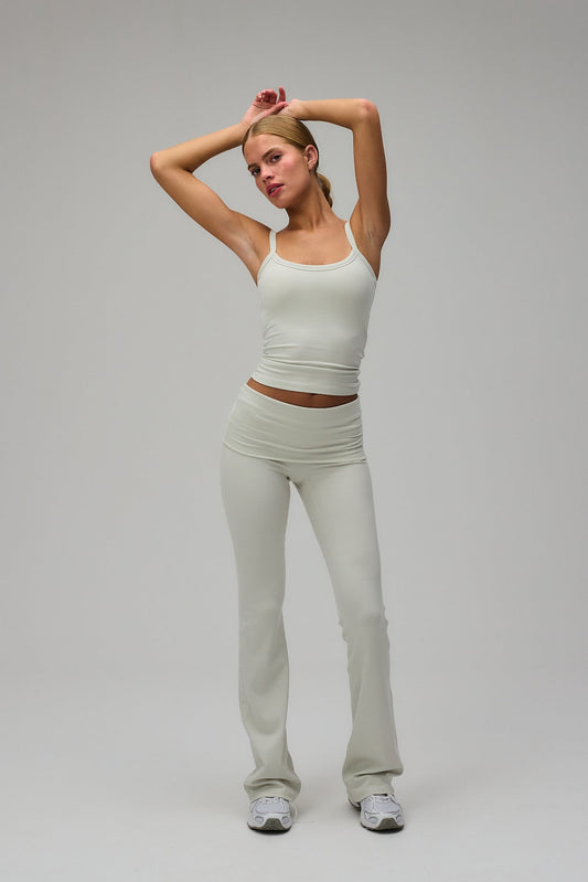 Rib Fold Over Pants - Vanilla