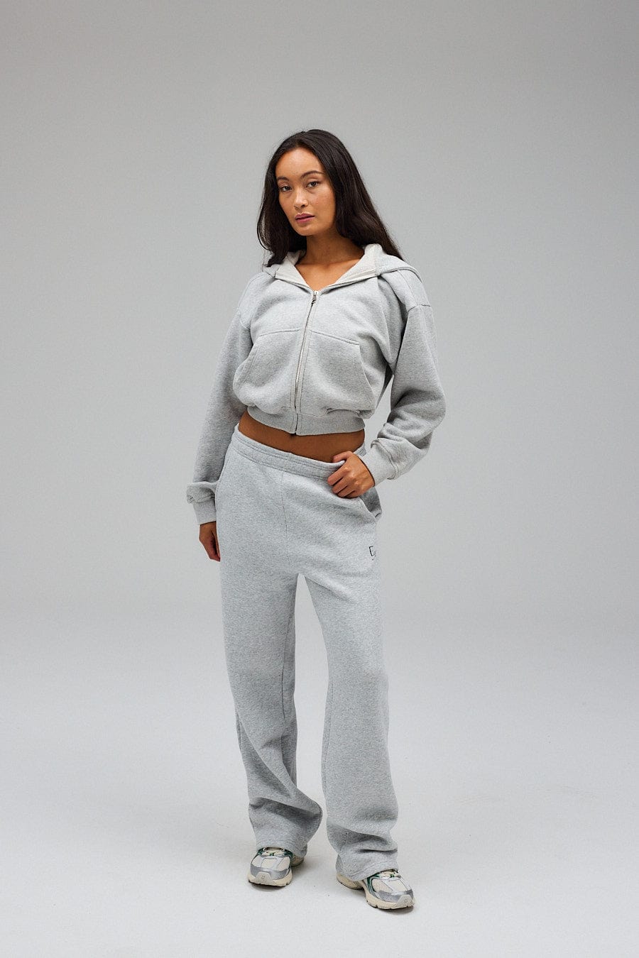 Cropped Zip Hoodie - Grey Melange