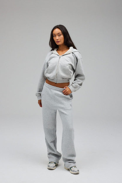 Cropped Zip Hoodie - Grey Melange