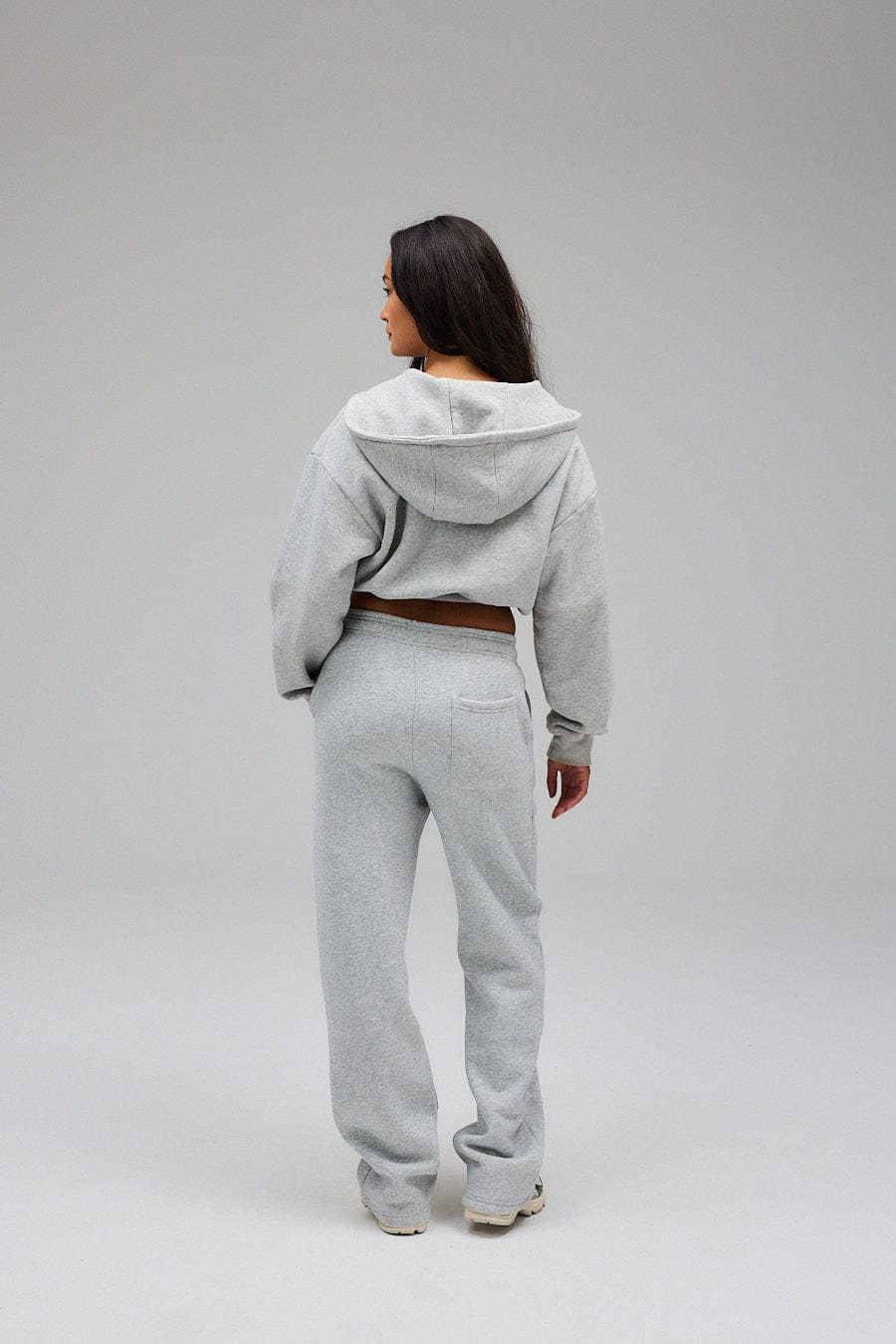 Cropped Zip Hoodie - Grey Melange