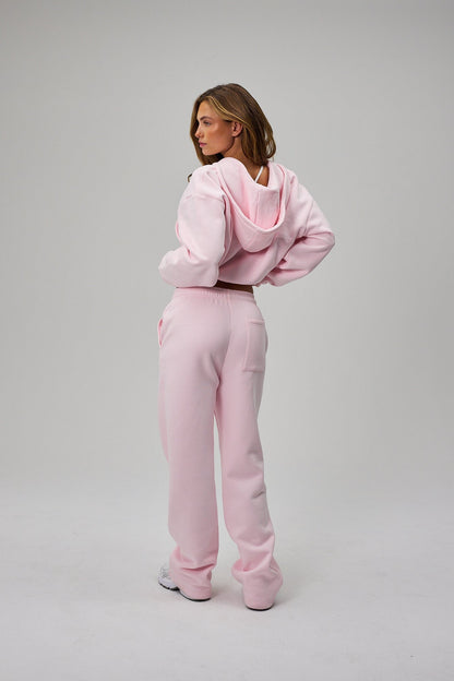 Cropped Zip Hoodie - Soft Pink